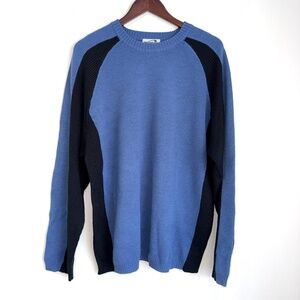 OBERMEYER Mens Large Wool Blue Knit Colorblock Crewneck Long Sleeve Sweater LL18